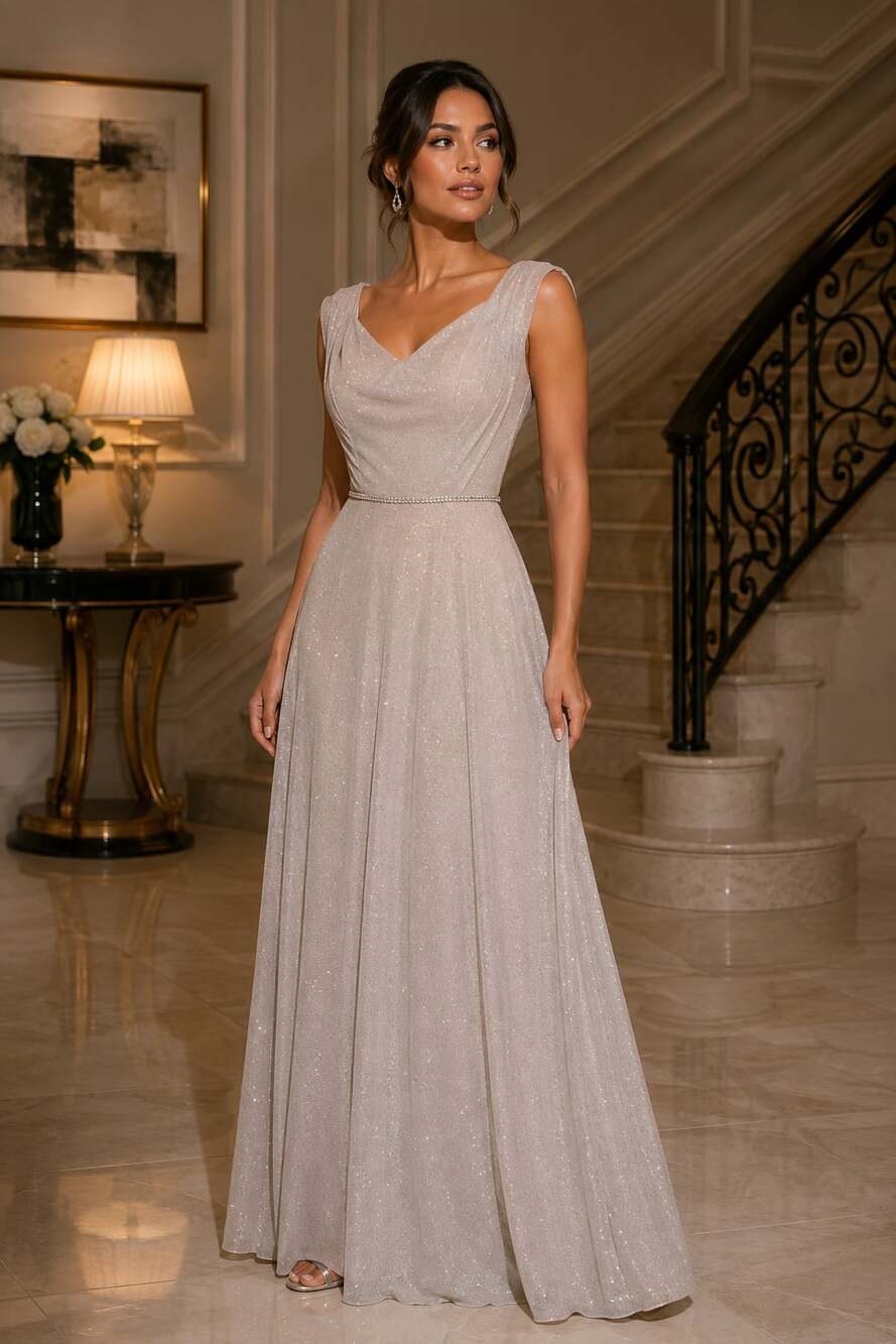Christina Wu Style 22871 V-Neck Sleeveless Glitter A-Line Evening Gown